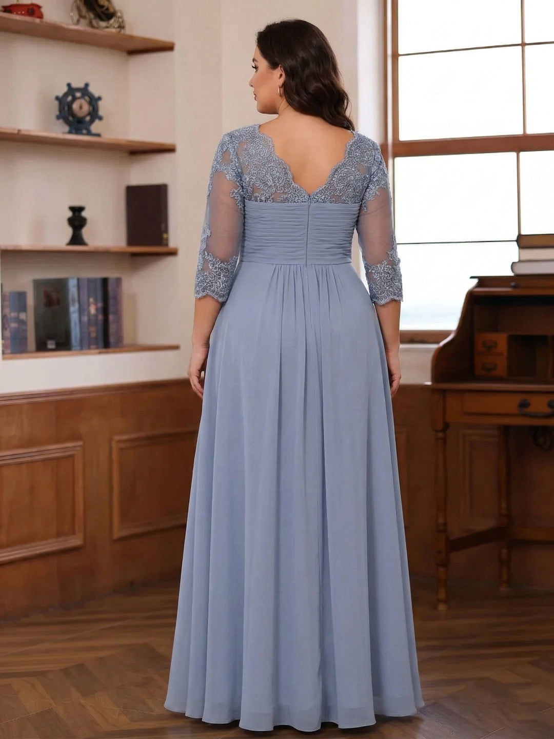 A-Line/Princess Sweetheart Neck 3/4 Sleeves Floor-Length Plus Size Mother Of The Bride Dresses With Ruffles &amp; Appliques