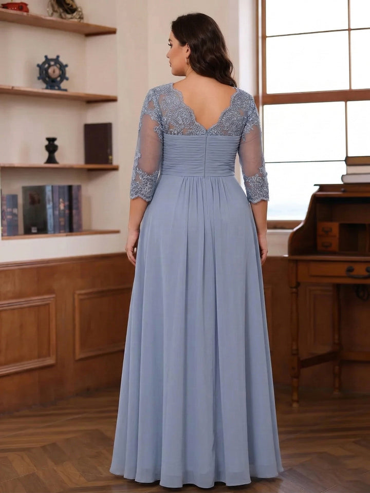 A-Line/Princess Sweetheart Neck 3/4 Sleeves Floor-Length Plus Size Mother Of The Bride Dresses With Ruffles &amp; Appliques