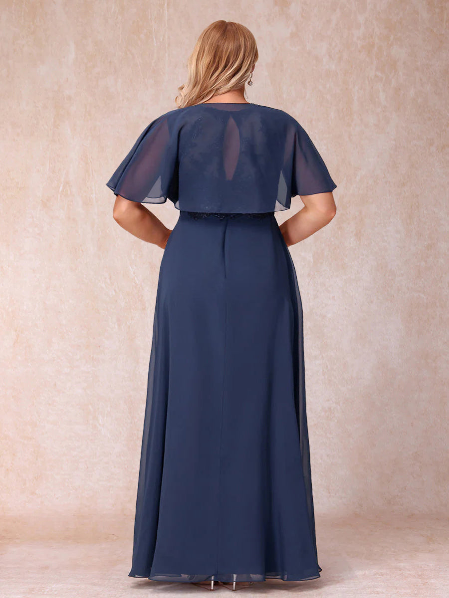 A-Line Chiffon Long Plus Size Mother of the Bride Dresses with Jacket &amp; Appliques