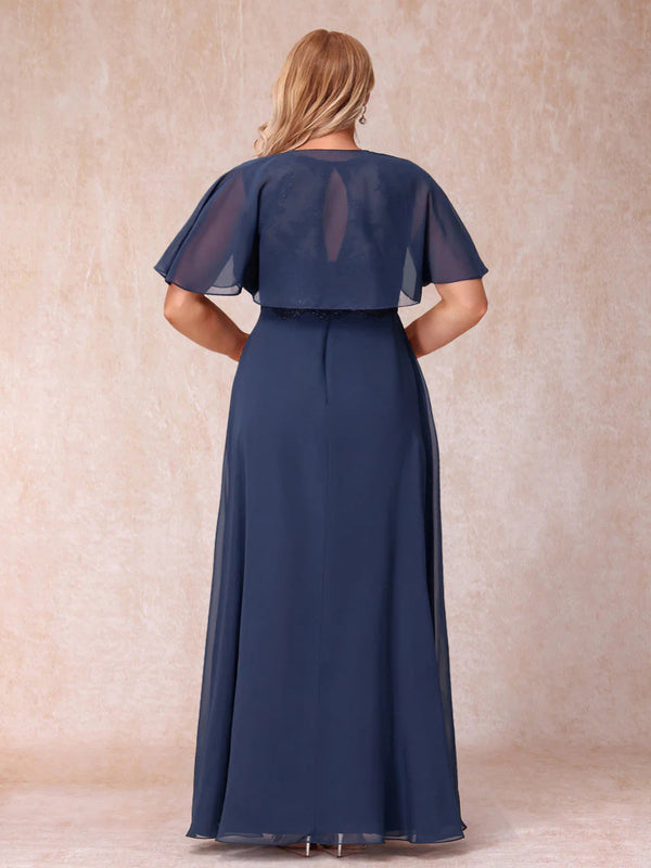 A-Line Chiffon Long Plus Size Mother of the Bride Dresses with Jacket & Appliques