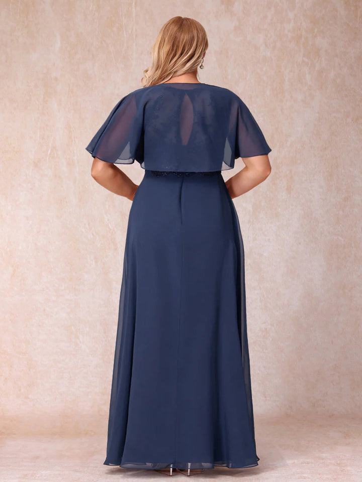 A-Line Chiffon Long Plus Size Mother of the Bride Dresses with Jacket &amp; Appliques