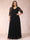 A-Line/Princess V-Neck 3/4 Sleeves Long Formal Plus Size Evening Dresses with Beading & Appliques