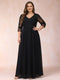 A-Line/Princess V-Neck 3/4 Sleeves Long Formal Plus Size Evening Dresses with Beading & Appliques