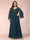 Sheath/Column V-Neck Long Sleeves Long Formal Plus Size Evening Dresses with Sequins & Appliques