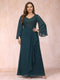 Sheath/Column V-Neck Long Sleeves Long Formal Plus Size Evening Dresses with Sequins & Appliques