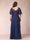 A-Line/Princess V-Neck Half Sleeves Long Formal Plus Size Evening Dresses with Beading & Appliques