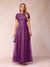 A-Line/Princess Sheer Neck Short Sleeves Long Formal Evening Dresses with Appliques