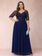 A-Line/Princess V-Neck Half Sleeves Long Formal Plus Size Evening Dresses with Beading