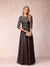 A-Line/Princess Sheer Neck Half Sleeves Long Formal Evening Dresses with Beading & Appliques
