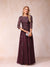 A-Line/Princess Sheer Neck Half Sleeves Long Formal Evening Dresses with Beading & Appliques
