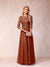 A-Line/Princess Sheer Neck Half Sleeves Long Formal Evening Dresses with Beading & Appliques