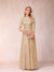 A-Line/Princess Sheer Neck Half Sleeves Long Formal Evening Dresses with Beading & Appliques
