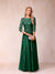 A-Line/Princess Sheer Neck Half Sleeves Long Formal Evening Dresses with Beading & Appliques