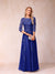 A-Line/Princess Sheer Neck Half Sleeves Long Formal Evening Dresses with Beading & Appliques