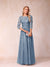 A-Line/Princess Sheer Neck Half Sleeves Long Formal Evening Dresses with Beading & Appliques