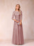 A-Line/Princess Sheer Neck Half Sleeves Long Formal Evening Dresses with Beading & Appliques