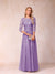 A-Line/Princess Sheer Neck Half Sleeves Long Formal Evening Dresses with Beading & Appliques