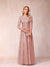 A-Line/Princess Sheer Neck Half Sleeves Long Formal Evening Dresses with Beading & Appliques