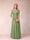 A-Line/Princess Sheer Neck Half Sleeves Long Formal Evening Dresses with Beading & Appliques