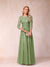 A-Line/Princess Sheer Neck Half Sleeves Long Formal Evening Dresses with Beading & Appliques
