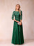 A-Line/Princess Sheer Neck Half Sleeves Long Formal Evening Dresses with Beading & Appliques
