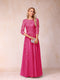 A-Line/Princess Sheer Neck Half Sleeves Long Formal Evening Dresses with Beading & Appliques