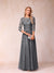 A-Line/Princess Sheer Neck Half Sleeves Long Formal Evening Dresses with Beading & Appliques
