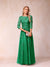 A-Line/Princess Sheer Neck Half Sleeves Long Formal Evening Dresses with Beading & Appliques