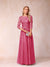 A-Line/Princess Sheer Neck Half Sleeves Long Formal Evening Dresses with Beading & Appliques