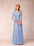 A-Line/Princess Sheer Neck Half Sleeves Long Formal Evening Dresses with Beading & Appliques