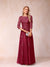 A-Line/Princess Sheer Neck Half Sleeves Long Formal Evening Dresses with Beading & Appliques