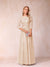 A-Line/Princess Sheer Neck Half Sleeves Long Formal Evening Dresses with Beading & Appliques