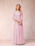 A-Line/Princess Sheer Neck Half Sleeves Long Formal Evening Dresses with Beading & Appliques
