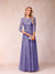 A-Line/Princess Sheer Neck Half Sleeves Long Formal Evening Dresses with Beading & Appliques