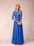 A-Line/Princess Sheer Neck Half Sleeves Long Formal Evening Dresses with Beading & Appliques