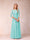 A-Line/Princess Sheer Neck Half Sleeves Long Formal Evening Dresses with Beading & Appliques