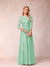 A-Line/Princess Sheer Neck Half Sleeves Long Formal Evening Dresses with Beading & Appliques