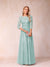 A-Line/Princess Sheer Neck Half Sleeves Long Formal Evening Dresses with Beading & Appliques