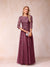 A-Line/Princess Sheer Neck Half Sleeves Long Formal Evening Dresses with Beading & Appliques