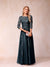 A-Line/Princess Sheer Neck Half Sleeves Long Formal Evening Dresses with Beading & Appliques