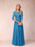 A-Line/Princess Sheer Neck Half Sleeves Long Formal Evening Dresses with Beading & Appliques