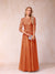 A-Line/Princess Sheer Neck Half Sleeves Long Formal Evening Dresses with Beading & Appliques