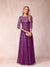 A-Line/Princess Sheer Neck Half Sleeves Long Formal Evening Dresses with Beading & Appliques