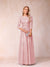 A-Line/Princess Sheer Neck Half Sleeves Long Formal Evening Dresses with Beading & Appliques
