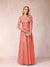 A-Line/Princess Sheer Neck Half Sleeves Long Formal Evening Dresses with Beading & Appliques