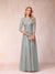 A-Line/Princess Sheer Neck Half Sleeves Long Formal Evening Dresses with Beading & Appliques