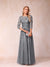 A-Line/Princess Sheer Neck Half Sleeves Long Formal Evening Dresses with Beading & Appliques