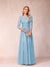 A-Line/Princess Sheer Neck Half Sleeves Long Formal Evening Dresses with Beading & Appliques