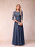 A-Line/Princess Sheer Neck Half Sleeves Long Formal Evening Dresses with Beading & Appliques