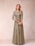 A-Line/Princess Sheer Neck Half Sleeves Long Formal Evening Dresses with Beading & Appliques